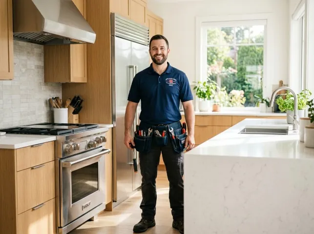 Appliance Repair Hero technician in a Brillion, WI kitchen after an appliance repair